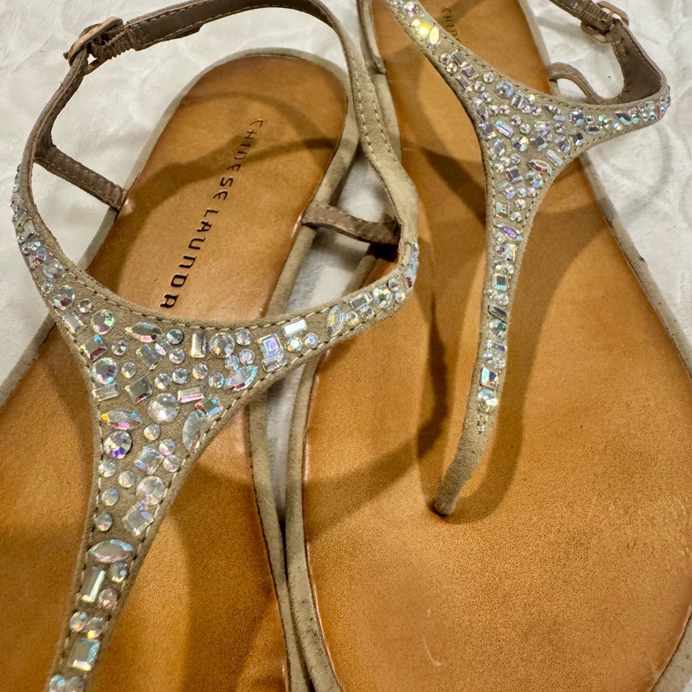 Chinese Laundry Beige Sandals with Sparkling Embellishments